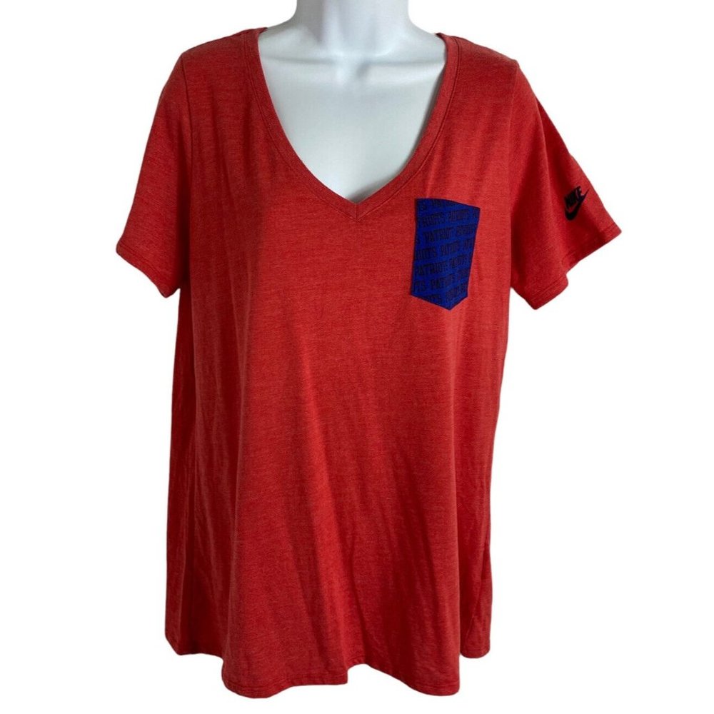 NFL Team Nike New England Patriots Shirt Sz XL Red V-Neck Top Short-Sleeve